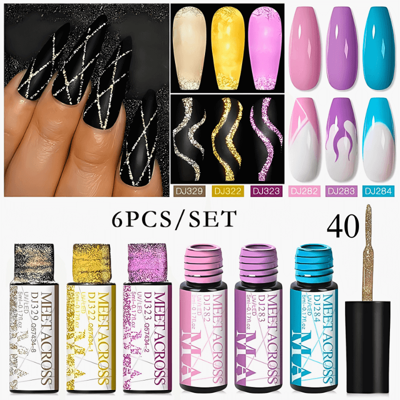 6Pcs/Set Reflective Glitter Line Gel