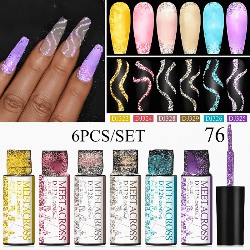 6Pcs/Set Reflective Glitter Line Gel