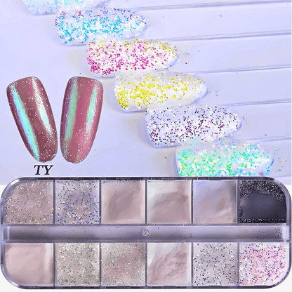 12 Color  Fire Opal Nail Powder and Opal Flakes