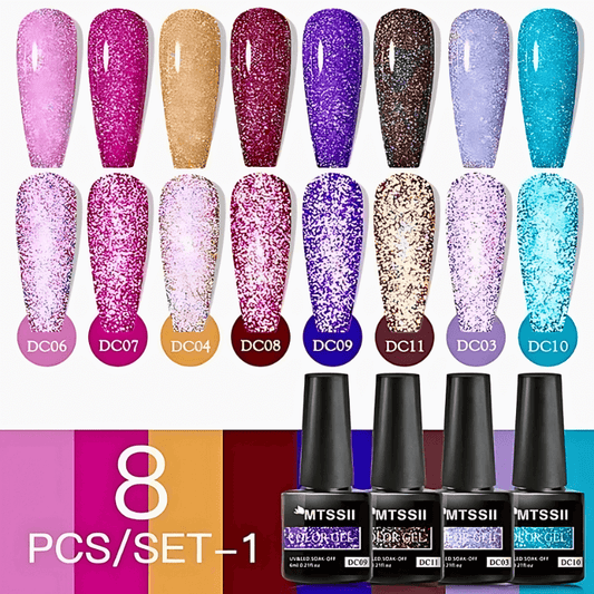 8pc Reflective sparkling Glitter Gel Polish