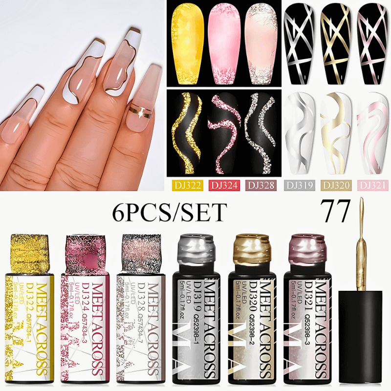 6Pcs/Set Reflective Glitter Line Gel