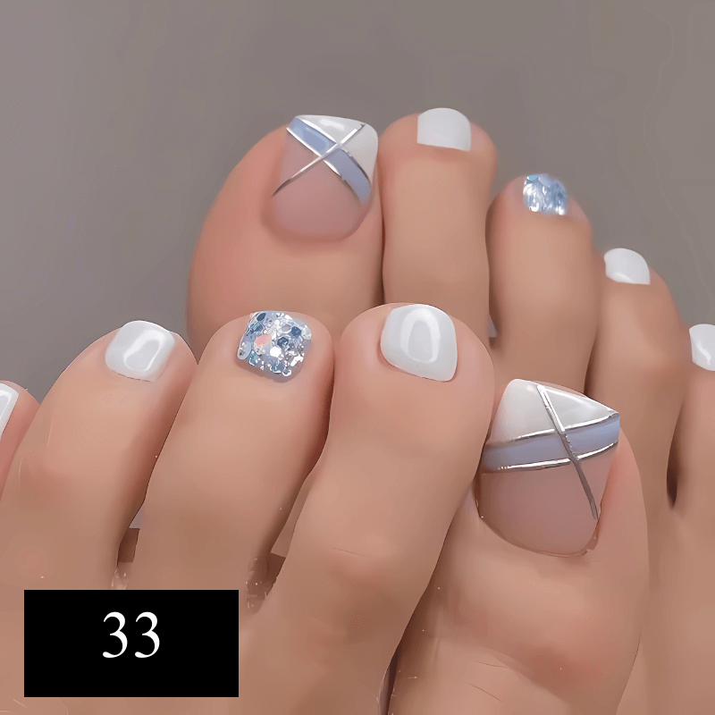 24pcs Summer  Press on False Toe Nails