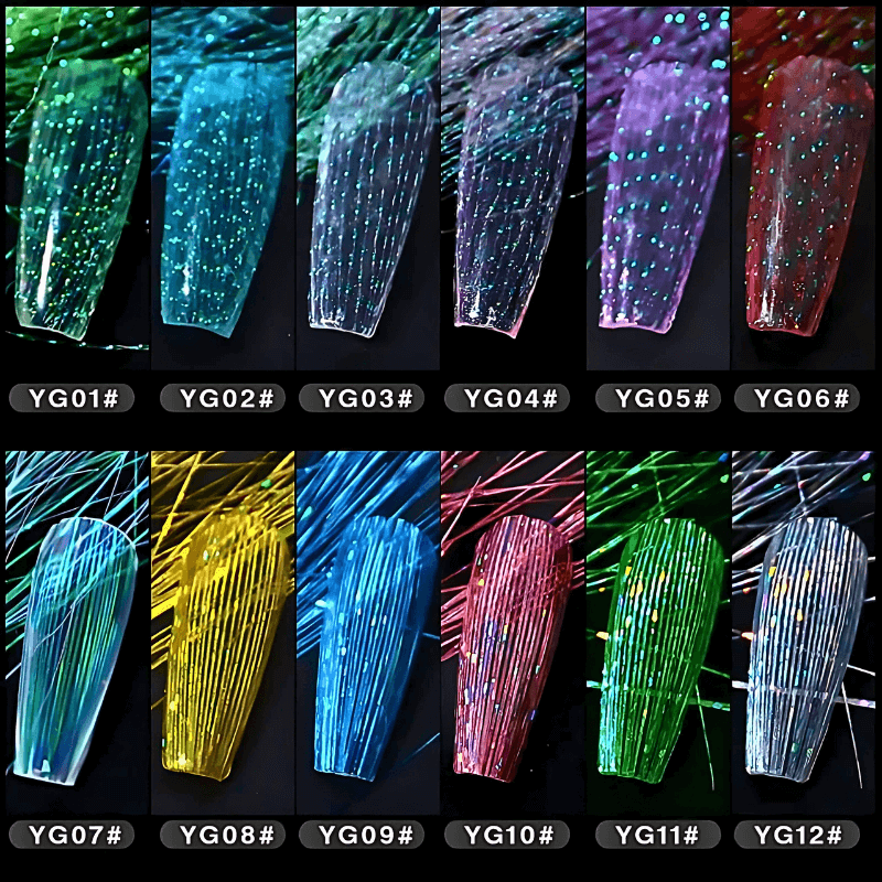 1 Bag 3D Fluorescent Laser Glitter Thread Nail Decals