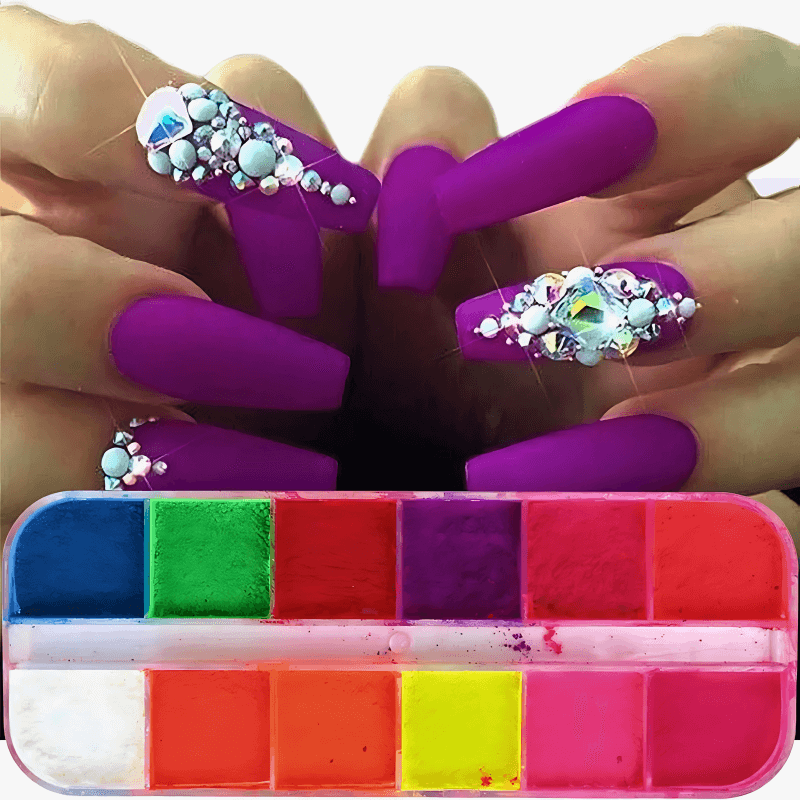 12 Color  Fire Opal Nail Powder and Opal Flakes