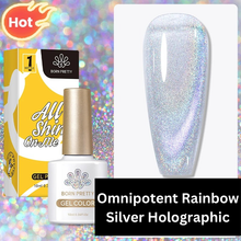 Load image into Gallery viewer, 10ml Omnipotent  Rainbow Silver Holographic 9D Cat Magnetic Gel Nail Polish
