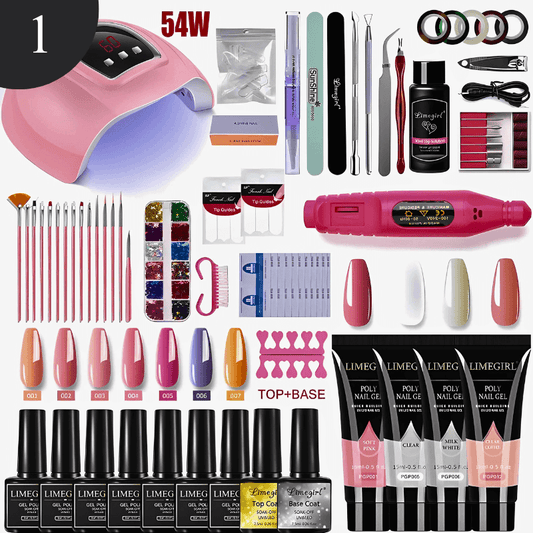 Nail Extension Kit with UV LED Nail Lamp, and Nail Tools