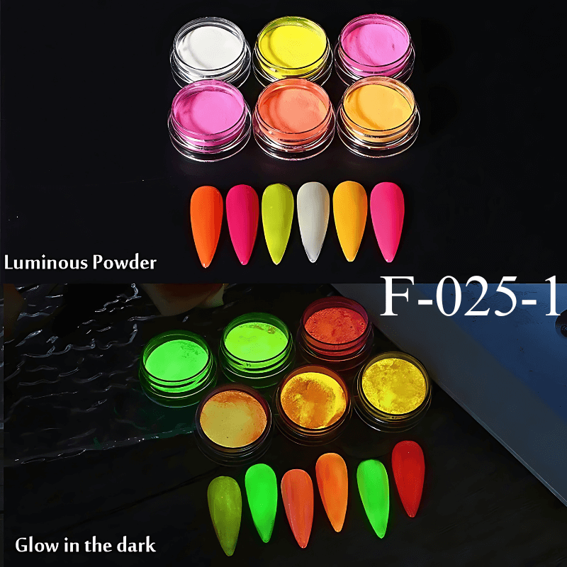 6pcs Glow In The Dark Luminous Nail Powder