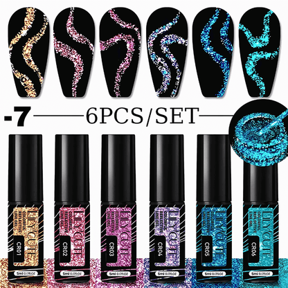 6Pcs Colorful Reflective Glitter Nail Liner Gel