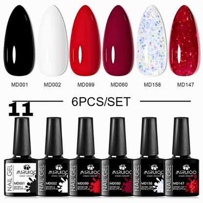 6Pcs/Set Dark Red /Purple Glitter Gel Nail Polish