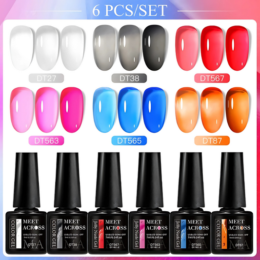 6Pcs/Set Jelly Glass Semi-transparent Sea Blue Gel Nail Polish