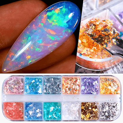 12 Color  Fire Opal Nail Powder and Opal Flakes