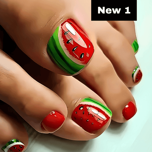 24pcs Summer  Press on False Toe Nails