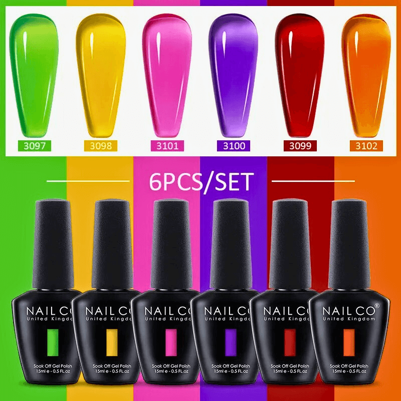 6pcs Ice Transparent Jelly Nail Gel Polish