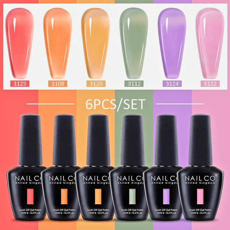 6pcs Ice Transparent Jelly Nail Gel Polish