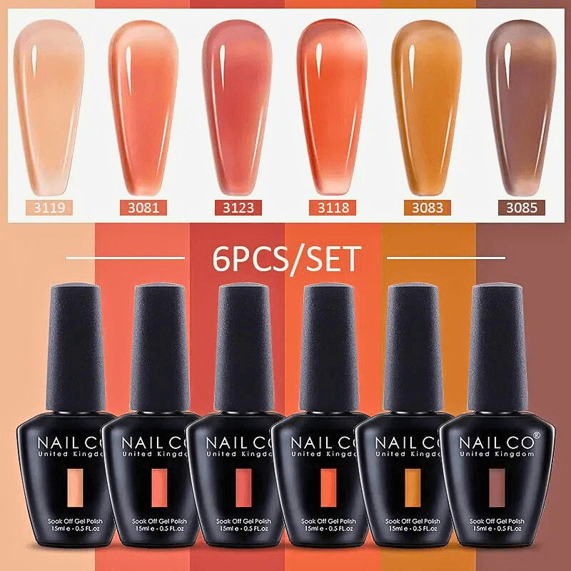 6pcs Ice Transparent Jelly Nail Gel Polish