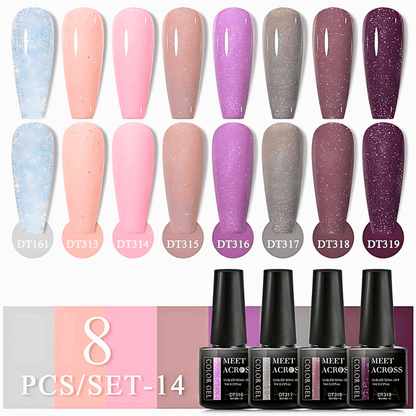 8Pcs Glitter Colorful Gel Nail Polish Set