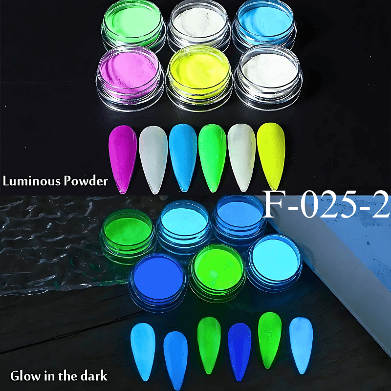 6pcs Glow In The Dark Luminous Nail Powder