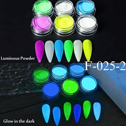 6pcs Glow In The Dark Luminous Nail Powder