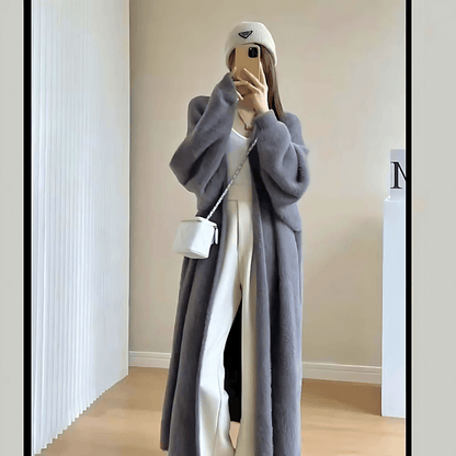 Knitted Fluffy long sleeve Cashmere Long Cardigan