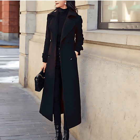 Women's Double-breasted Woolen Long Trench Coats Belt