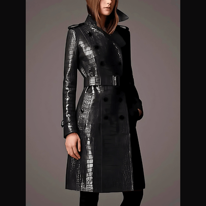 Woman's Crocodile Print Leather Trench Coat