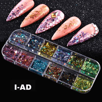 Nail Glitter - Nail Sequins 12 Grid Combo Palettes