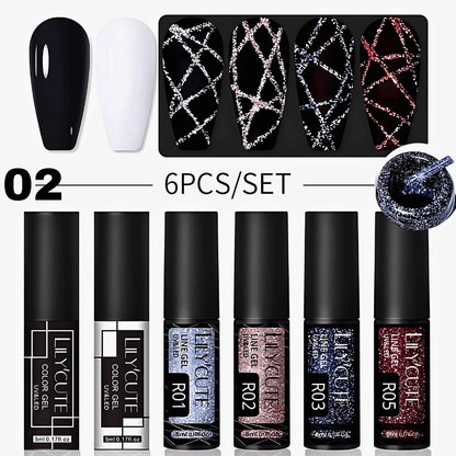 6Pcs Colorful Reflective Glitter Nail Liner Gel