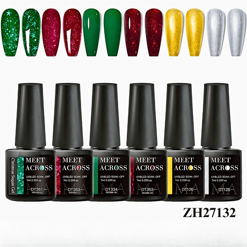 6pcs Colorful Sparkle Gel Nail Polish Kit