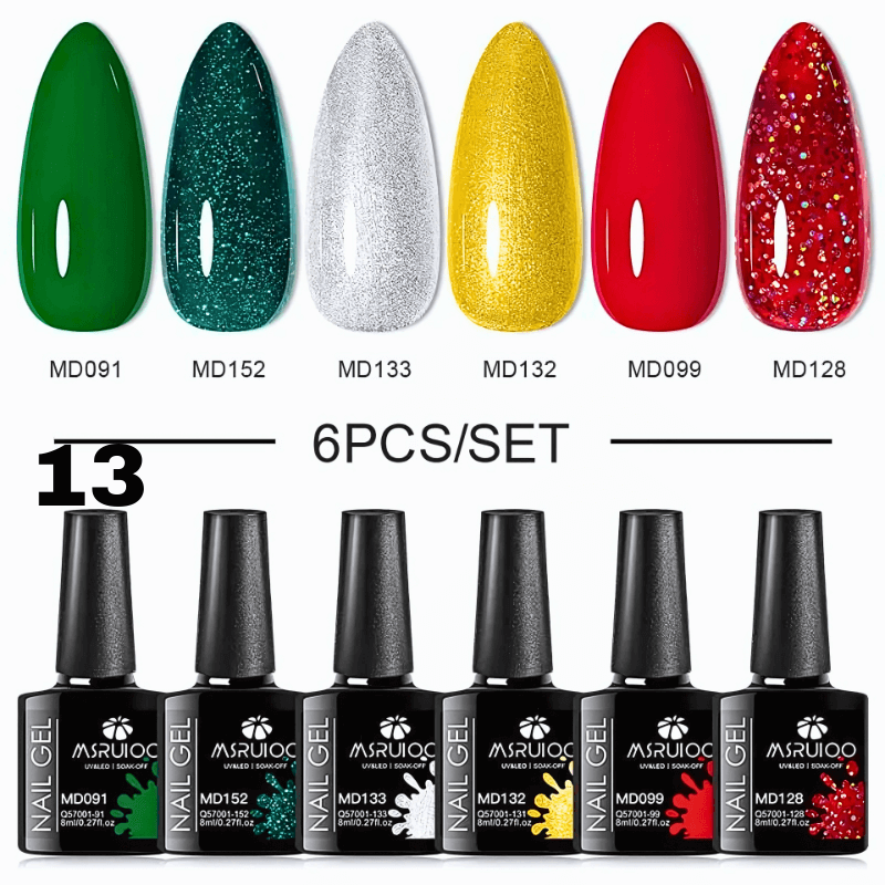 6Pcs/Set Dark Red /Purple Glitter Gel Nail Polish