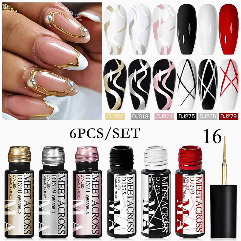 6Pcs/Set Reflective Glitter Line Gel