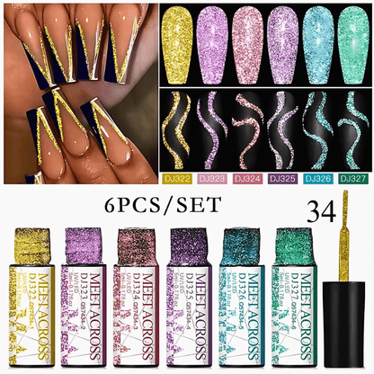 6Pcs/Set Reflective Glitter Line Gel