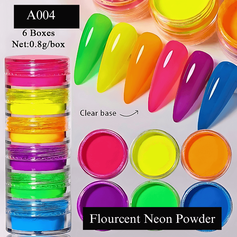 6 Box sets of Pearl, Mirrored, Metallic, Chameleon or Neon Chrome Nail Powder