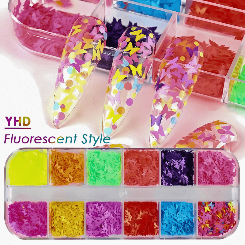 12 Color  Fire Opal Nail Powder and Opal Flakes