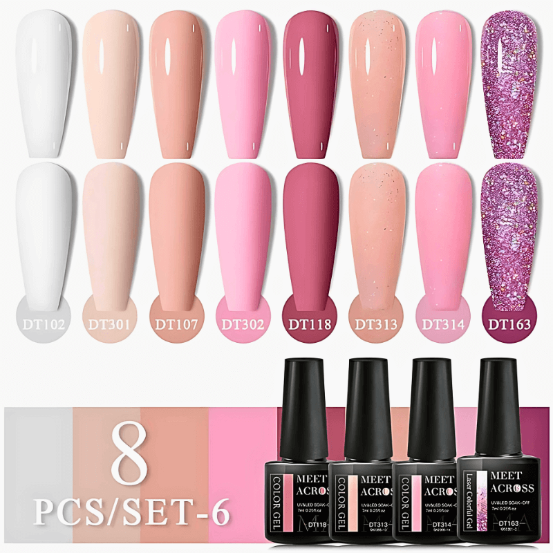 8Pcs Glitter Colorful Gel Nail Polish Set