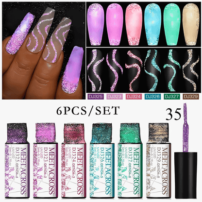 6Pcs/Set Reflective Glitter Line Gel