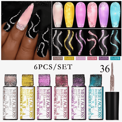 6Pcs/Set Reflective Glitter Line Gel