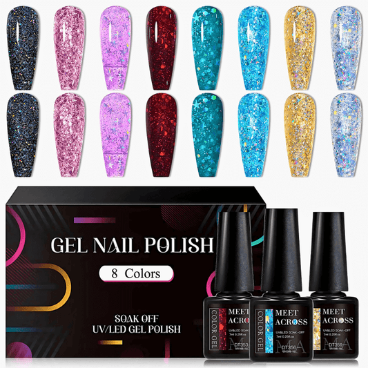 8Pcs/Set Colorful Laser Glitter Gel Nail Polish