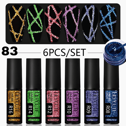 6Pcs Colorful Reflective Glitter Nail Liner Gel