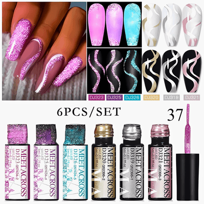 6Pcs/Set Reflective Glitter Line Gel