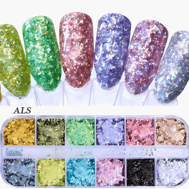 12 Color  Fire Opal Nail Powder and Opal Flakes