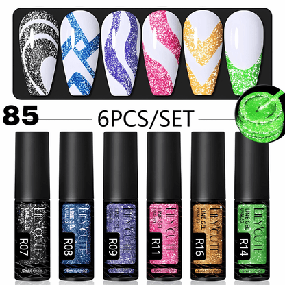 6Pcs Colorful Reflective Glitter Nail Liner Gel