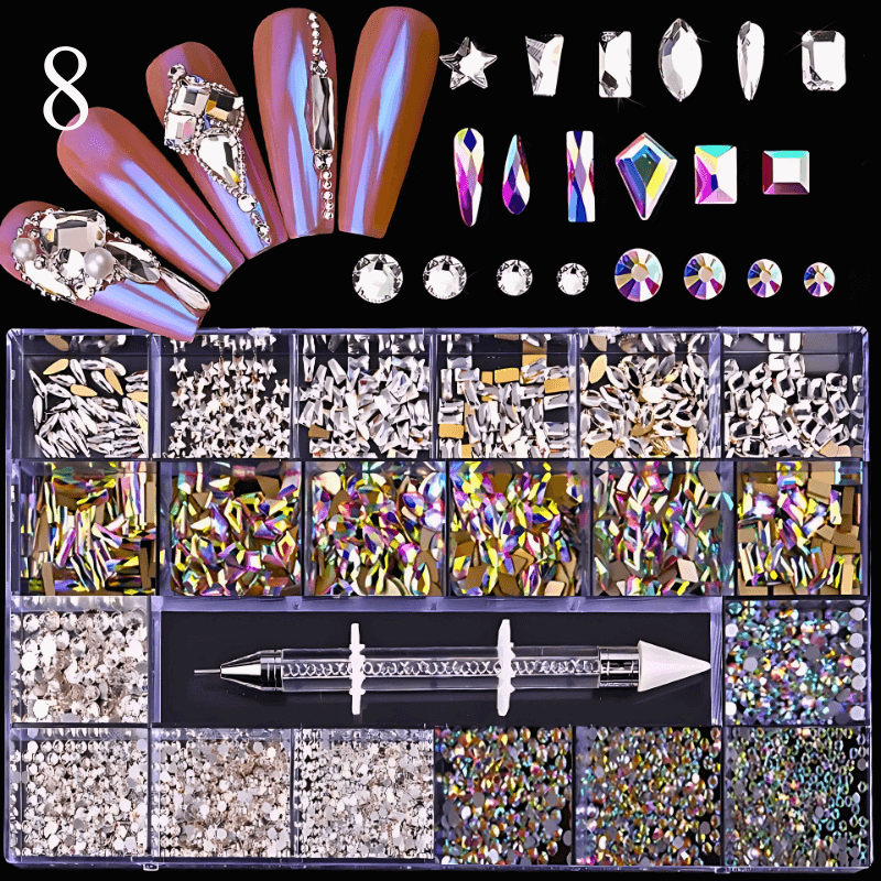 2800pcs Luxury Diamond, Rhinestone, Crystal Nail Art Decorations