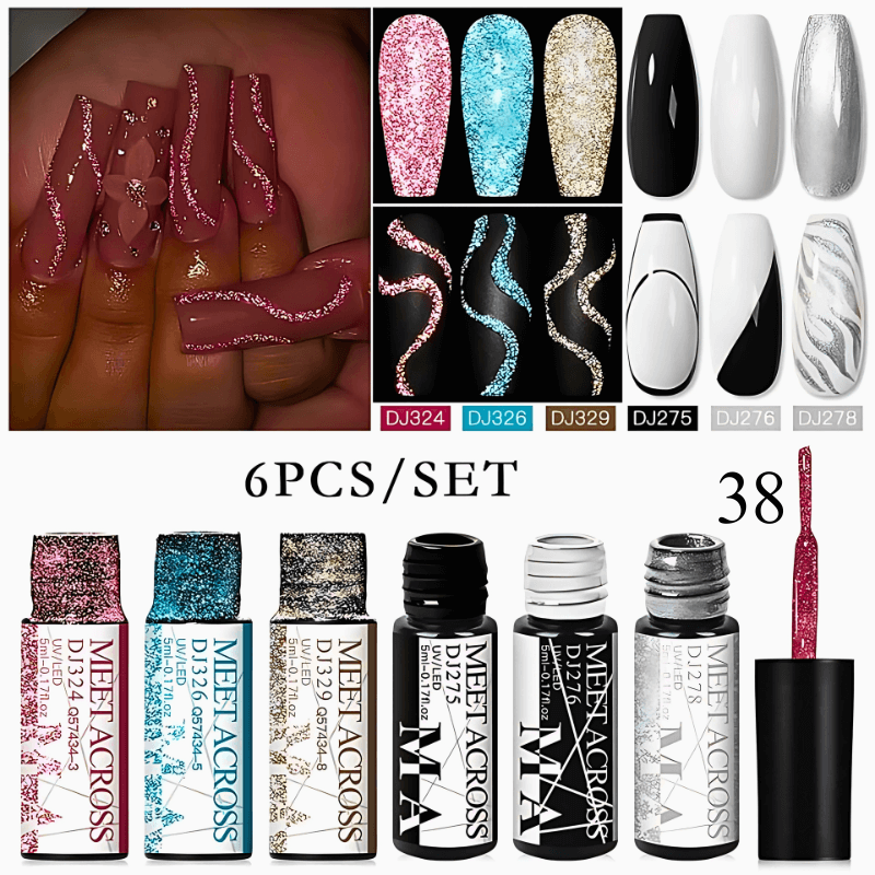 6Pcs/Set Reflective Glitter Line Gel