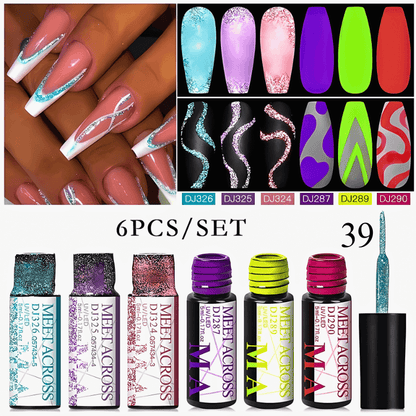 6Pcs/Set Reflective Glitter Line Gel