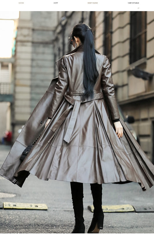 Women's Elegant Soft Faux Leather Trench Coat