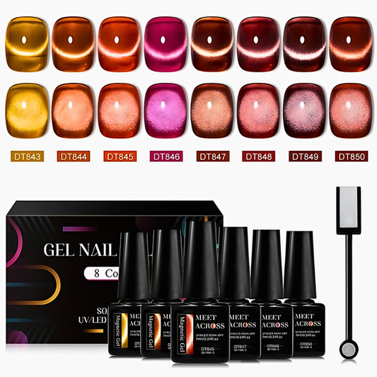 8 Pcs/Set Jelly Amber Cat Magnetic Gel Polish With Magnetic Stick