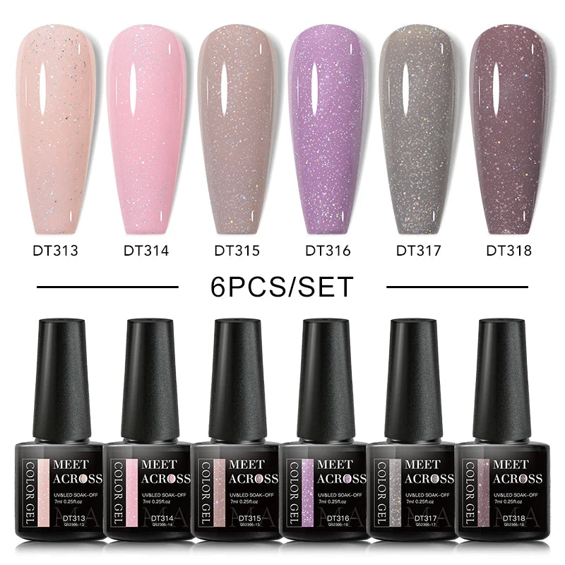 6PCS/SET Glitter Sequins Gel Nail Polish