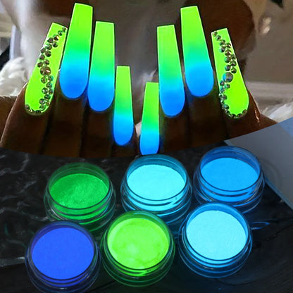 6pcs Glow In The Dark Luminous Nail Powder