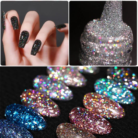 Spring Color Sparkling Sequins Holographic Glitter Gel Nail Polish