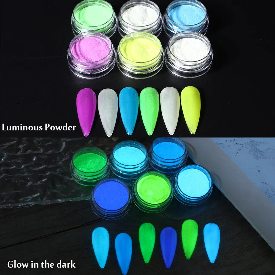 6pcs Glow In The Dark Luminous Nail Powder